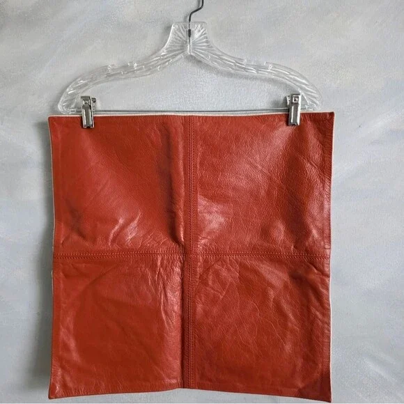Pottery Barn Pieced Leather Pillow Covers 18x18 Burgundy Orange Set Of 2